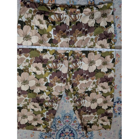 NWT R&K Original Earth Tone Cotton Blend Floral Print Pull On Cropped Pants - 24 - Picture 7 of 11